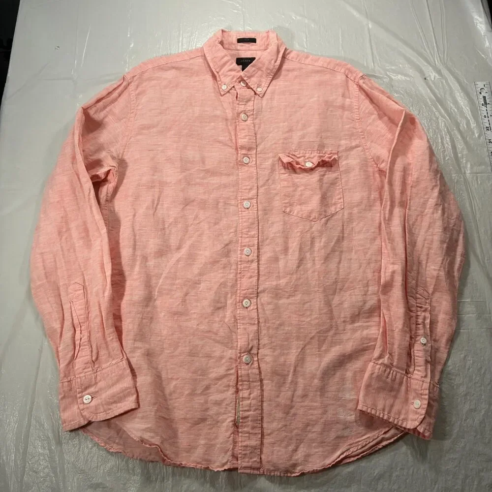 J.Crew Baird McNutt Irish Linen Shirt Mens Med Slim Salmon Pink Button Down